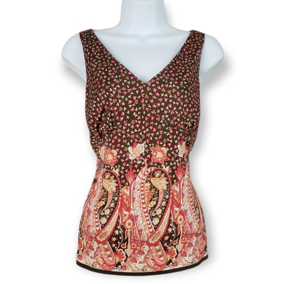 NWOT Talbots brown pink orange floral paisley silk blouse top Womens 14 - Picture 2 of 8